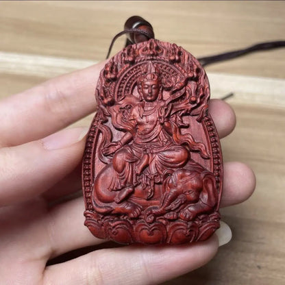 Rosewood Buddha amulet, carved with the twelve Chinese zodiac animals