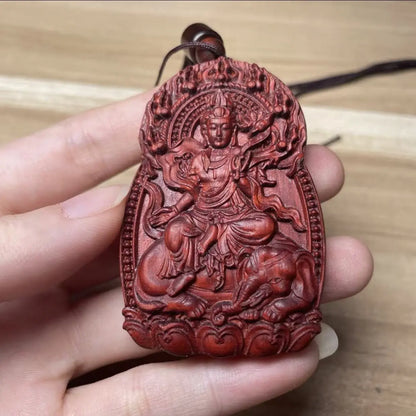 Rosewood Buddha amulet, carved with the twelve Chinese zodiac animals
