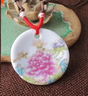 Ceramic necklace, antique blue and white porcelain pendant