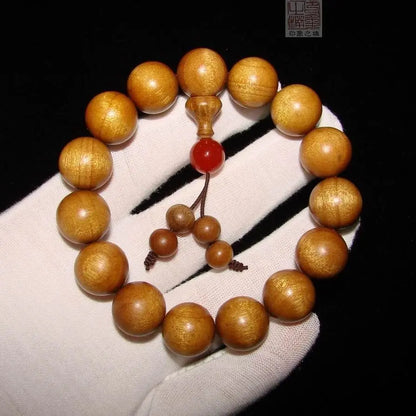 Golden nanmu bracelet, natural wooden Buddhist beads