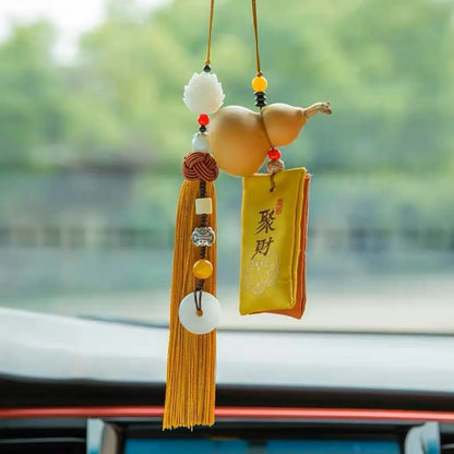 Car Pendant Fulu Gourd Creative Car Accessories Men's and Women's Green Sachet Bag Peace Rearview Mirror Decorations Bless Safe