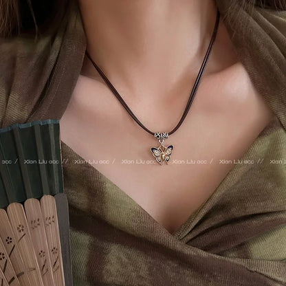 Leather Tiger Eye Necklace Women's Vintage Elegant Choker Light Luxury Stacked Wearing ChineseStyle Collarbone Chain Accessories