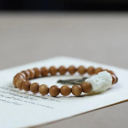 Natural Sandalwood Milk Fragrance Wood Stitching Jade Double Circle Bracelet HandString Carving TuMu Pendant WenPlay Buddha Bead