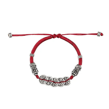 [Five Emperors Money] Hand-woven Red Rope Bracelets Girls Couple's Lucky Achieve Solicit Accumulate Wealth National Tide Retro